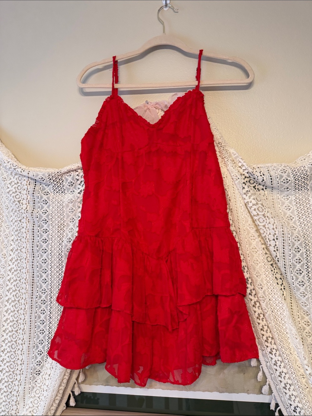 Romantic Wild Fable Red Tiered Spaghetti-Strap Dress